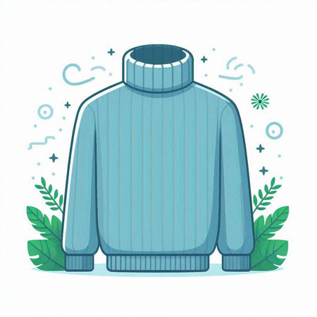 Woolen sweater with green leaves on a white background. Vector illustration.のイラスト素材