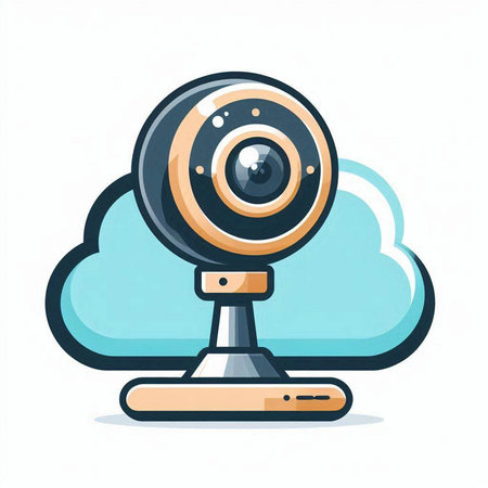Webcam and cloud computing icon. Vector illustration in cartoon style.のイラスト素材