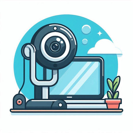 Webcam and laptop on a white background. Vector illustration in a flat style.のイラスト素材