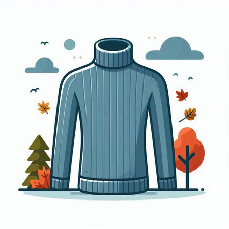 Woolen sweater in the autumn forest. Flat vector illustration.のイラスト素材