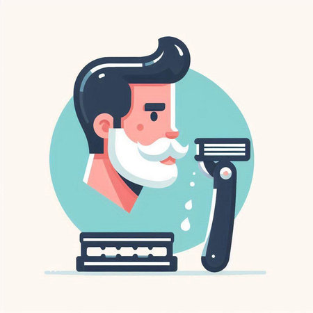 Man shaving beard with razor. Vector illustration in flat cartoon style.のイラスト素材