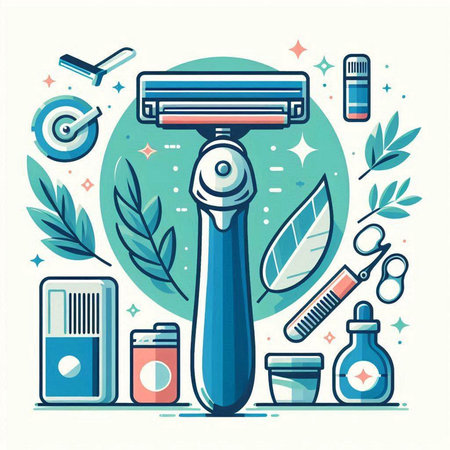 Vector illustration with shaving equipment. Shaving tools and accessories for men.のイラスト素材