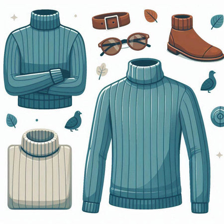 Vector illustration of a set of men's clothing and accessories in cartoon style.のイラスト素材