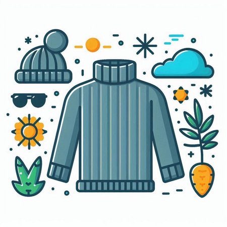 Winter clothing set. Vector illustration in thin line style on white background.のイラスト素材