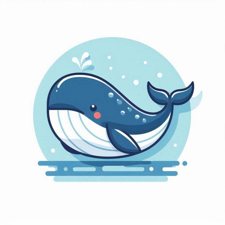 Cute cartoon whale on a white background. Vector illustration in flat style.のイラスト素材