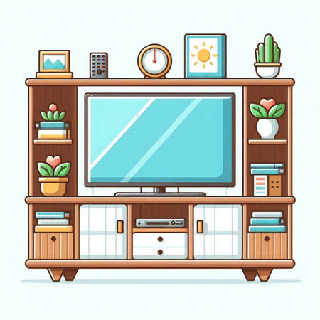Illustration of a cabinet with a TV on the wall. Vector illustration.のイラスト素材
