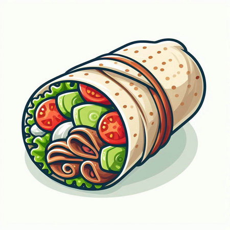 Mexican burrito isolated on white background. Vector cartoon illustration.のイラスト素材