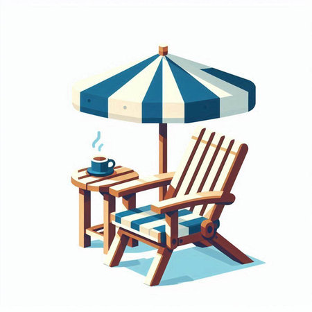 Beach chair and table with a cup of coffee. Vector illustration.のイラスト素材