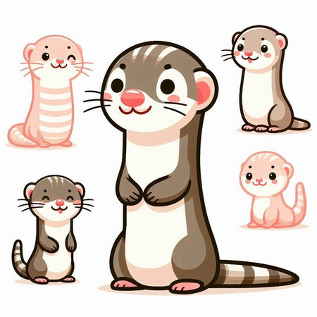 Set of cute otters on a white background. Vector illustration.のイラスト素材