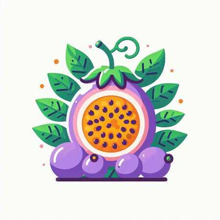 Passion fruit vector illustration. Exotic fruit on white background.のイラスト素材