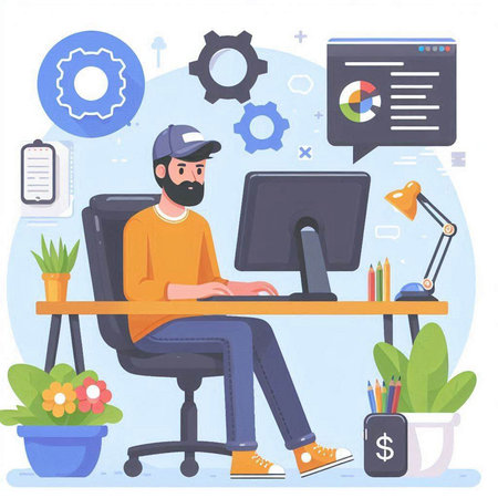 Flat design modern vector illustration concept of software development, programming, coding, coding, web design.のイラスト素材