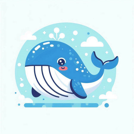 Cute cartoon whale. Vector illustration of a cute blue whale.のイラスト素材