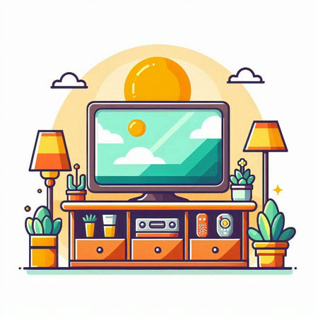 TV on the nightstand in the living room. Vector illustration.のイラスト素材