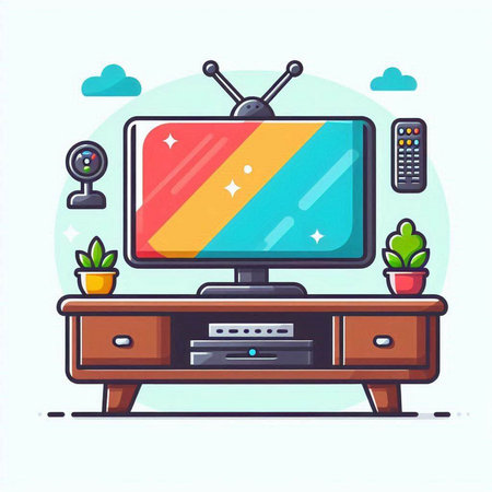 TV on the table. Vector illustration in flat style. Flat design.のイラスト素材