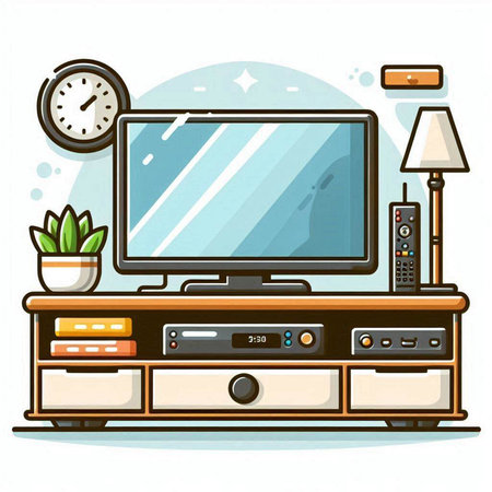 Illustration of a tv set in a living room. Vector illustration.のイラスト素材