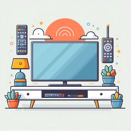 TV on the TV stand. Vector illustration in flat design style.のイラスト素材