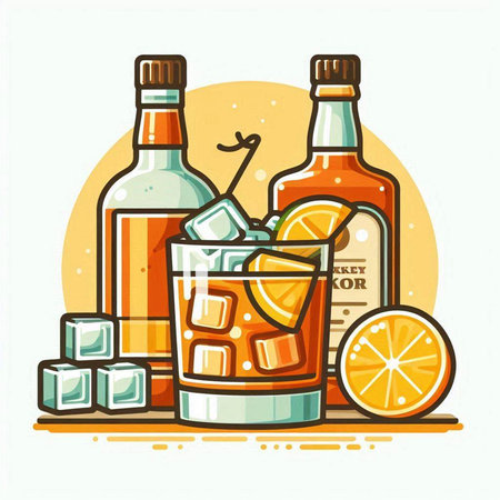 Alcoholic drinks. Cocktail with ice, lemon and rum. Vector illustrationのイラスト素材