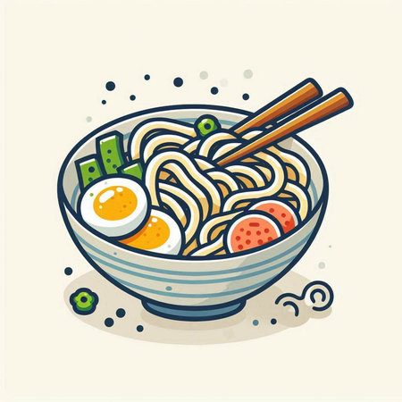 Bowl of ramen noodle with egg and chopsticks. Vector illustration.のイラスト素材