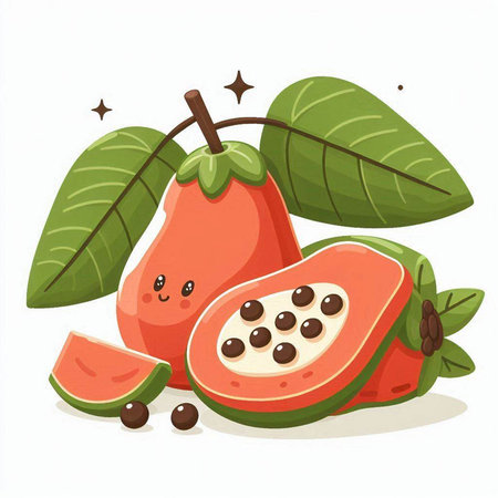 Papaya fruit isolated on white background. Vector cartoon illustration.のイラスト素材