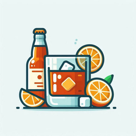 Cocktail with ice, orange and lime. Vector illustration.のイラスト素材