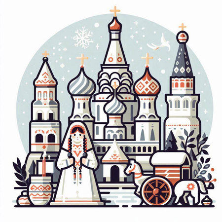 Orthodox church vector illustration. Christmas and New Year card design templateのイラスト素材