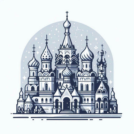Orthodox church in Moscow, Russia. Monochrome vector illustration.のイラスト素材