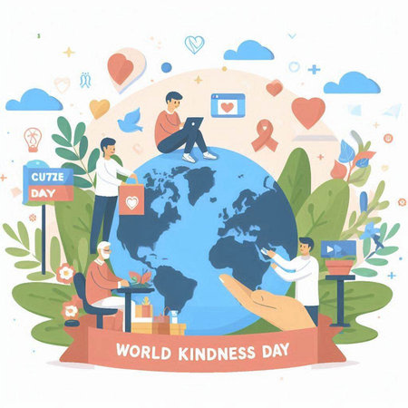 World Kindness Day concept with people around the world. Vector illustration.のイラスト素材