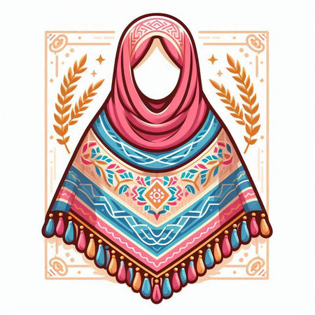 Hijab with ethnic ornament on white background. Vector illustration.のイラスト素材