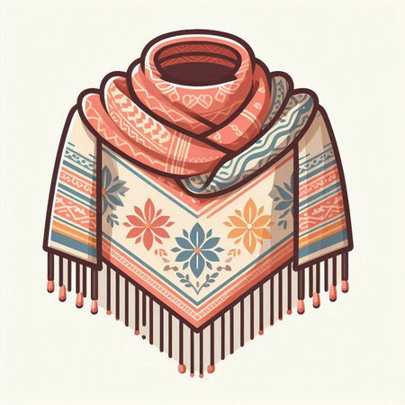 Vector hand drawn illustration of a warm shawl in retro styleのイラスト素材
