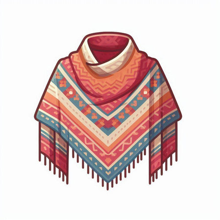Colorful knitted poncho isolated on white background. Vector illustration.のイラスト素材