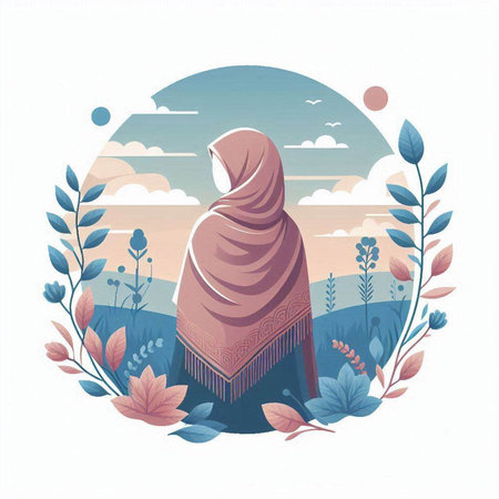 Hijab in the nature. Vector illustration in a flat style.のイラスト素材