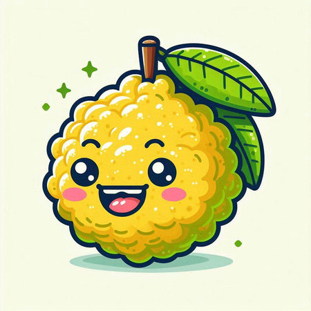 kawaii kaffir lime fruit cartoon character vector illustration.のイラスト素材