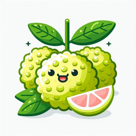 Cute kawaii bergamot fruit character. Vector illustration.のイラスト素材