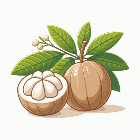 Illustration of a longan with leaves on a white background.のイラスト素材