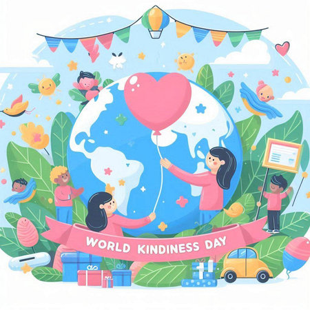 World Kindness Day Vector Illustration. Children Celebrating World Kindness Day.のイラスト素材