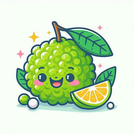Cute kawaii bergamot fruit character. Vector illustrationのイラスト素材