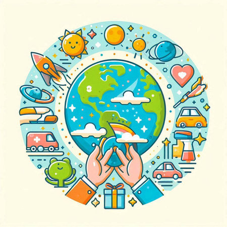 Travel around the world concept. Vector illustration in line art style.のイラスト素材