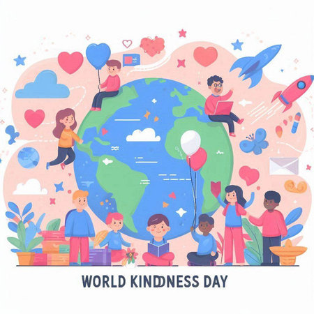 World Kindness Day concept with people around the world. Vector illustration.のイラスト素材