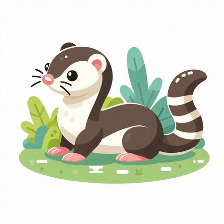 Cute cartoon ferret sitting on the grass. Vector illustration.のイラスト素材