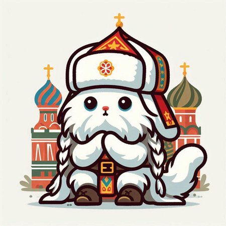 Cute cartoon dog in the Russian Orthodox Church. Vector illustration.のイラスト素材