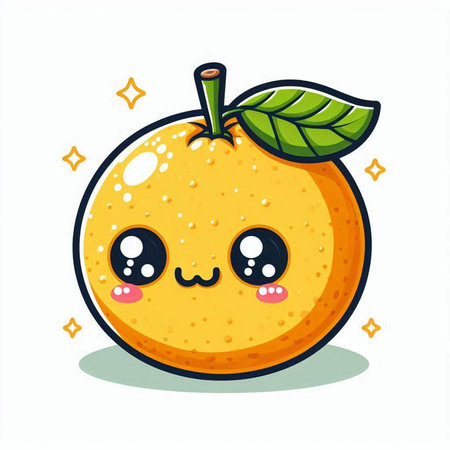 Cute orange fruit character. Vector illustration isolated on white background.のイラスト素材