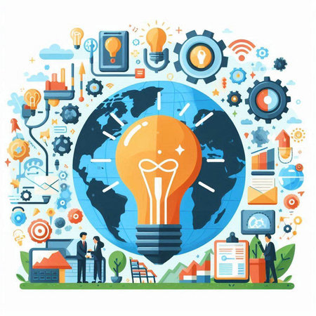 Flat design modern vector illustration concept of creative thinking, innovative solutions and innovation.のイラスト素材