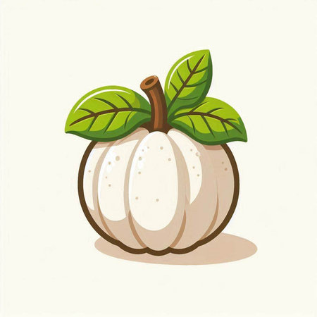 Illustration of a whole fresh pumpkin with leaves on a white backgroundのイラスト素材