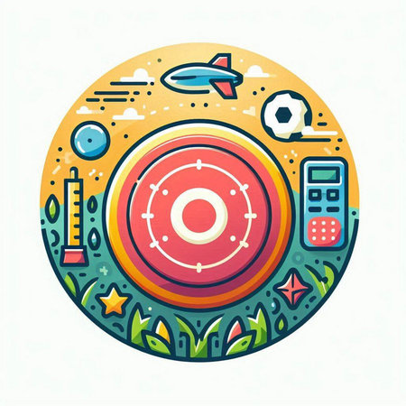 Vector illustration of modern flat design circle badge with target and rocket.のイラスト素材