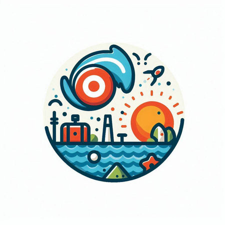 Vector illustration of sea landscape. Hand drawn cartoon style. Summer time.のイラスト素材