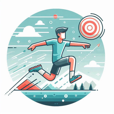 Vector illustration of a man running with a target in his hand.のイラスト素材