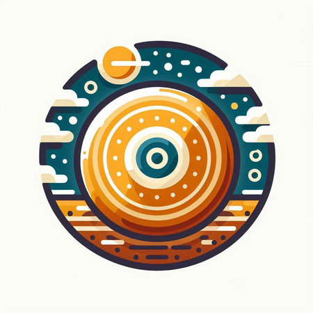 Circle with geometric elements in retro style. Vector abstract background.のイラスト素材
