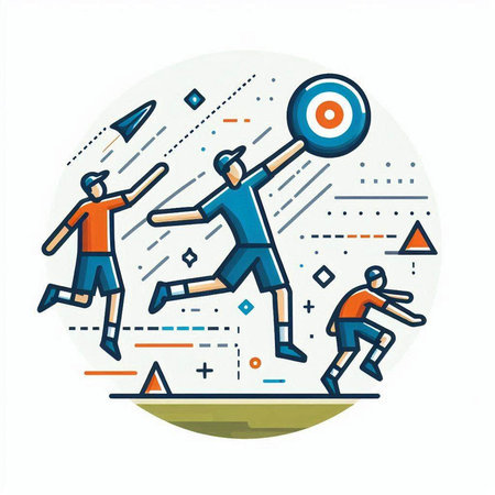 Badminton player with target. Flat thin line vector illustration.のイラスト素材