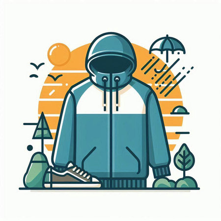 Vector illustration of a hooded jacket with a hood on a background of nature.のイラスト素材