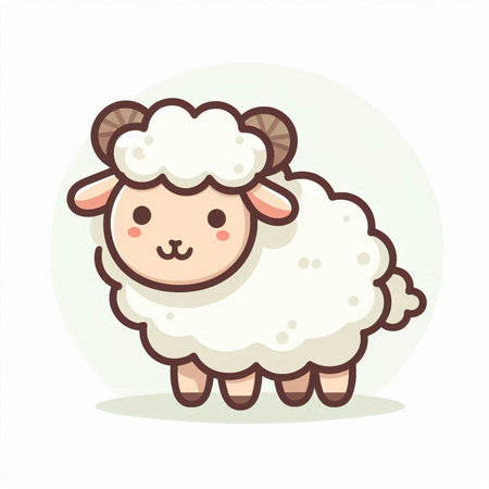 Cute sheep cartoon vector illustration. Cute farm animal character.のイラスト素材